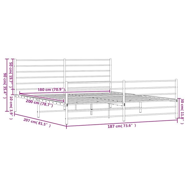 Метална рамка за легло с горна и долна табла, бяла, 180x200 см