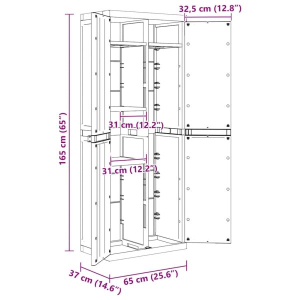 Външен шкаф за съхранение, черен, 65x37x165 см, PP