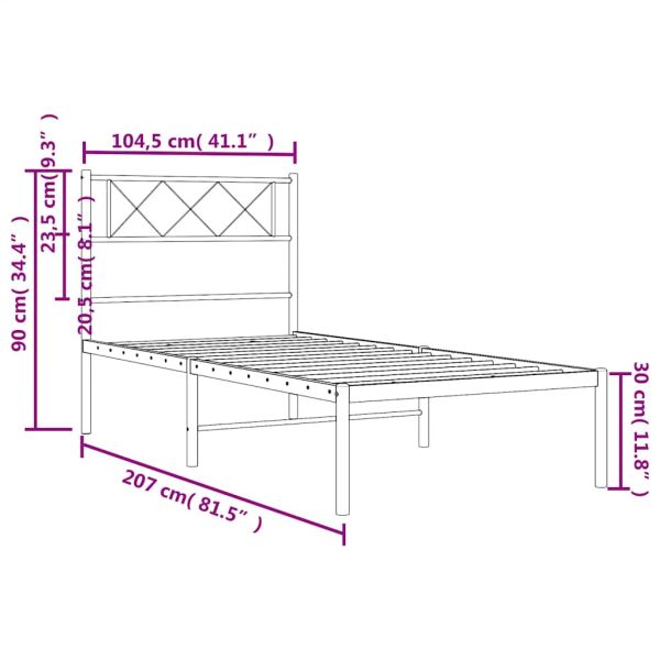 Метална рамка за легло с горна табла, черна, 100x200 см