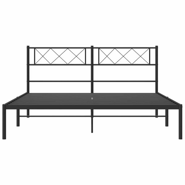 Метална рамка за легло с горна табла, черна, 150x200 см