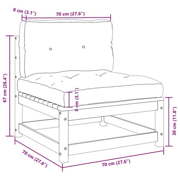 Градински комплект с възглавници, 3 части, борово дърво масив