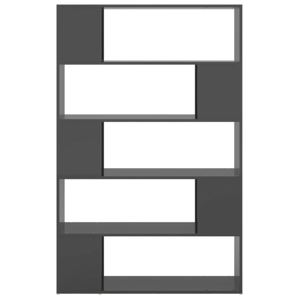 Библиотека/разделител за стая, сив гланц, инженерно дърво