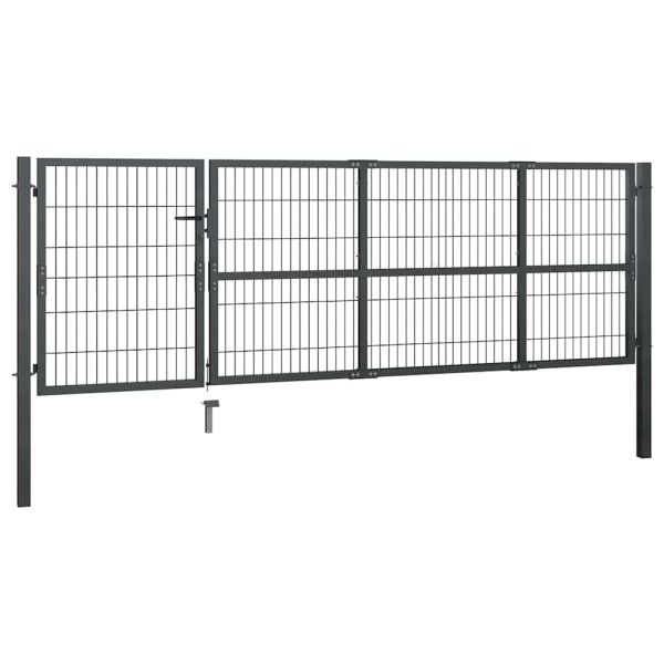 Градинска порта със стълбове от стомана 350x100 см, антрацит