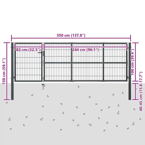 Градинска порта със стълбове от стомана 350x100 см, антрацит