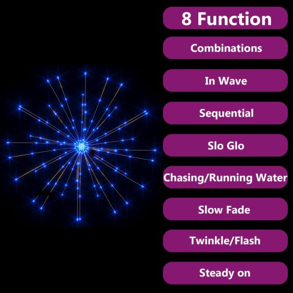 Външен коледен светещ фойерверк син 20 см 140 LED