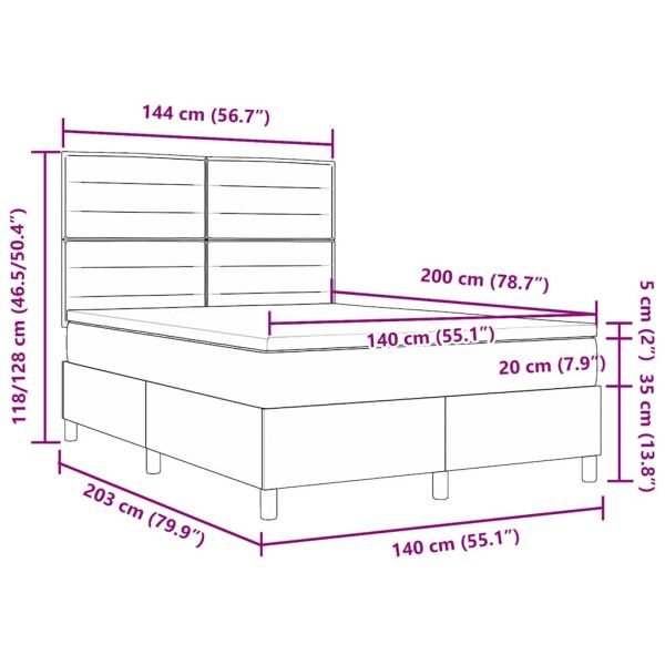 Легло с пружинирана основа Тъмен кафяв 140 x 200 cm текстил