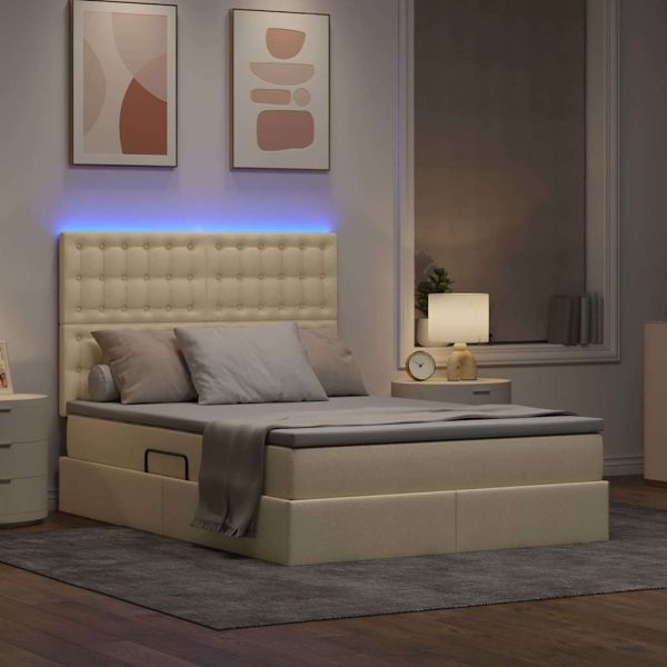 Легло с място за съхранение и LED Кремав 140 x 190 cm Полиестер