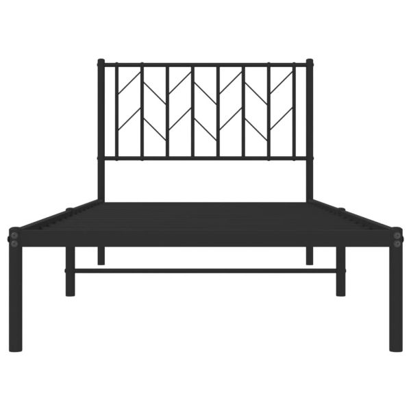 Метална рамка за легло с горна табла, черна, 90x200 см