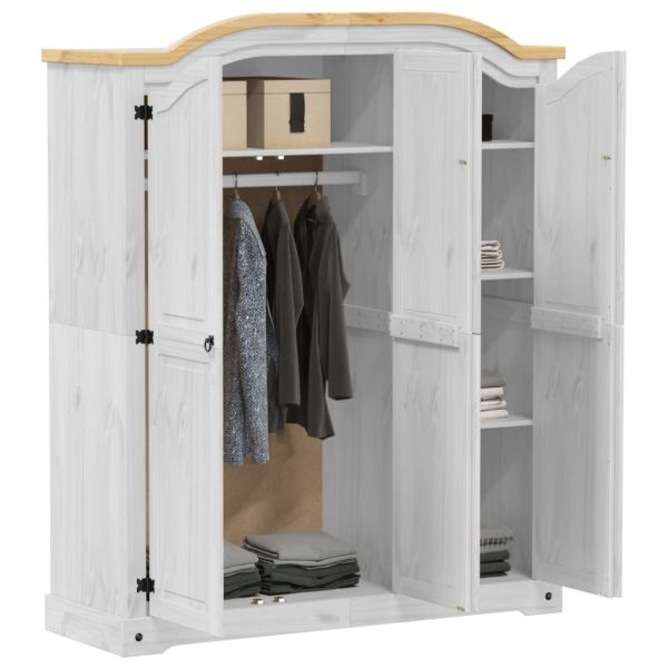 Гардероб "Corona" бял 151,5x52x186 см бор масив