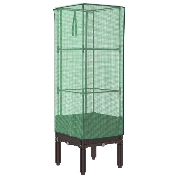 Повдигнато легло с оранжерия калъф, ратанов вид, 40x40x140 см