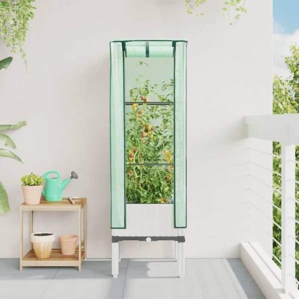 Повдигнато легло с оранжерия калъф, ратанов вид, 40x40x140 см