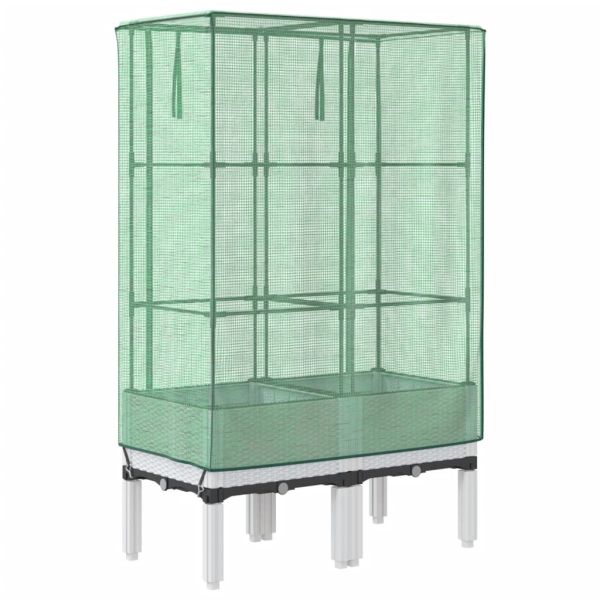 Повдигнато легло с оранжерия калъф, ратанов вид, 80x40x140 см