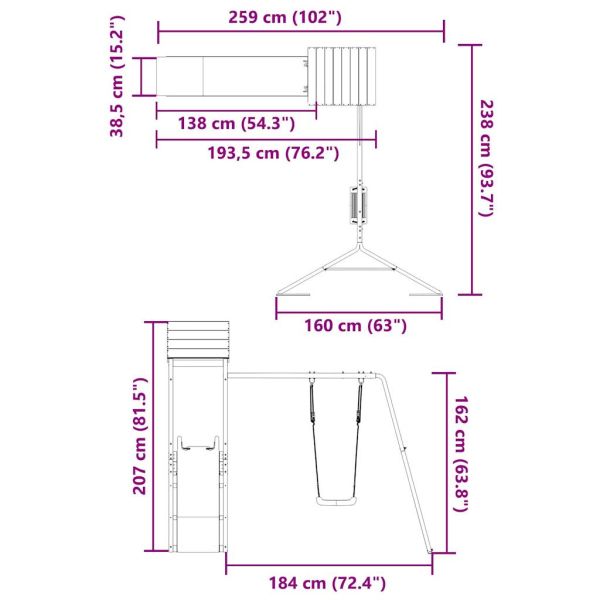 Комбинирано детско съоръжение, масивна дугласка дървесина
