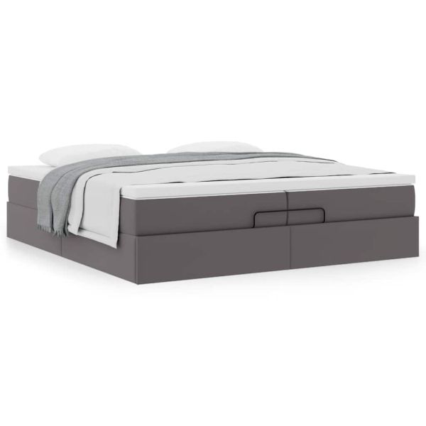 Османска легло с матраци, сиво, 200x200 см, изкуствена кожа