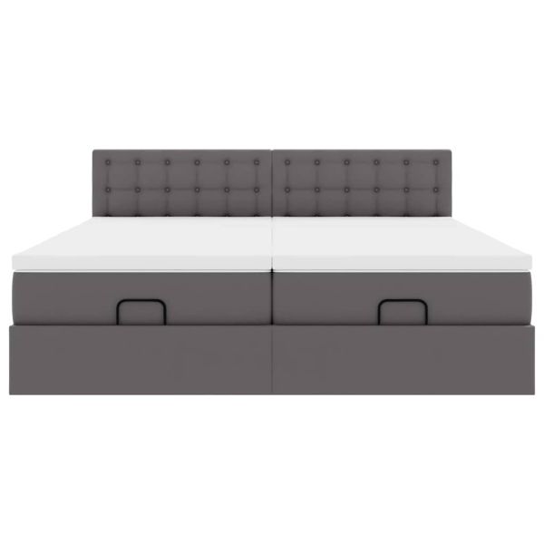 Османска легло с матраци, сиво, 200x200 см, изкуствена кожа