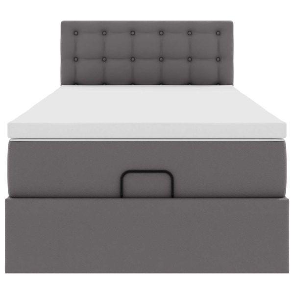 Османска легло с матраци&LED, сиво, 100x200 см, изкуствена кожа