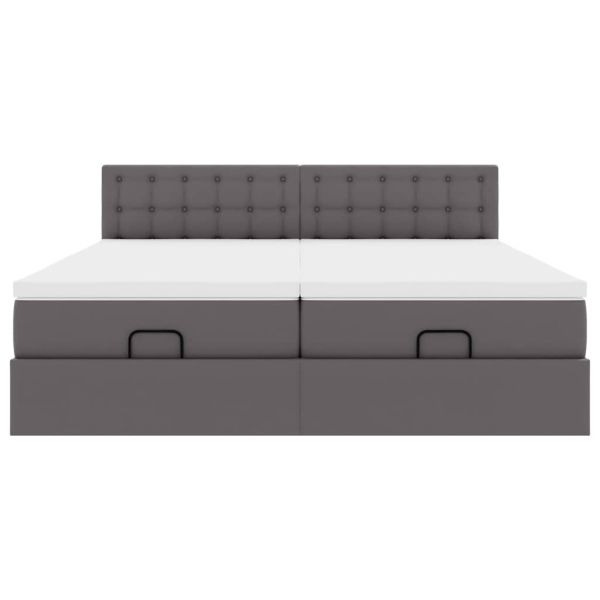 Османска легло с матраци&LED, сиво, 200x200 см, изкуствена кожа