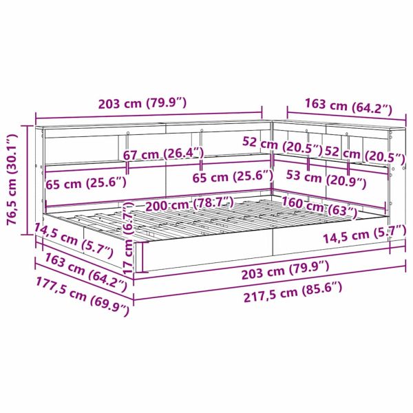 Легло с библиотека с таблото Бяло 160 x 200 cm Инженерно дърво