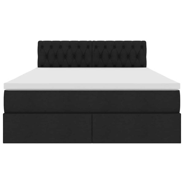 Легло с място за съхранение и LED Черно 140 x 200 cm текстил