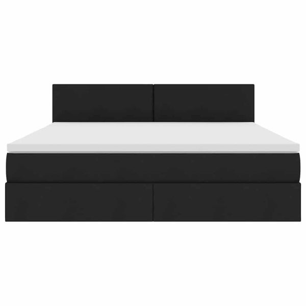 Легло с място за съхранение и LED Черно 180 x 200 cm текстил