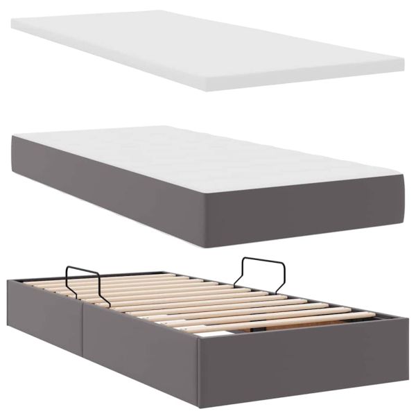 Легло с място за съхранение и матрак с матрак Сив 100 x 200 cm