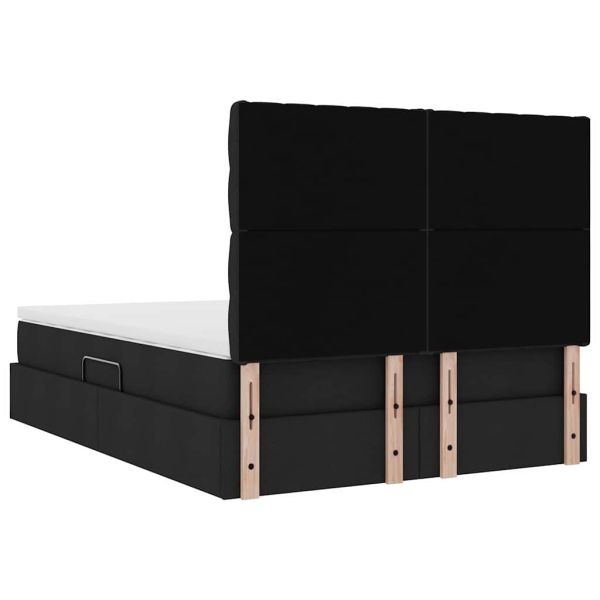 Легло с място за съхранение и LED Черно 140 x 200 cm Полиестер