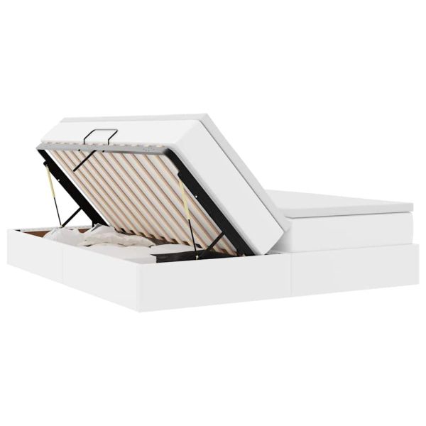 Легло с място за съхранение и матрак с матрак Бяло 200 x 200 cm