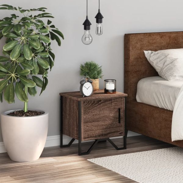 Нощно шкафче, кафяв дъб, 40x30x40 см, инженерно дърво