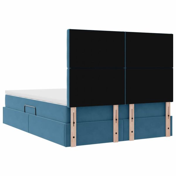 Легло с място за съхранение и LED Тъмен син 140 x 190 cm Кадифе
