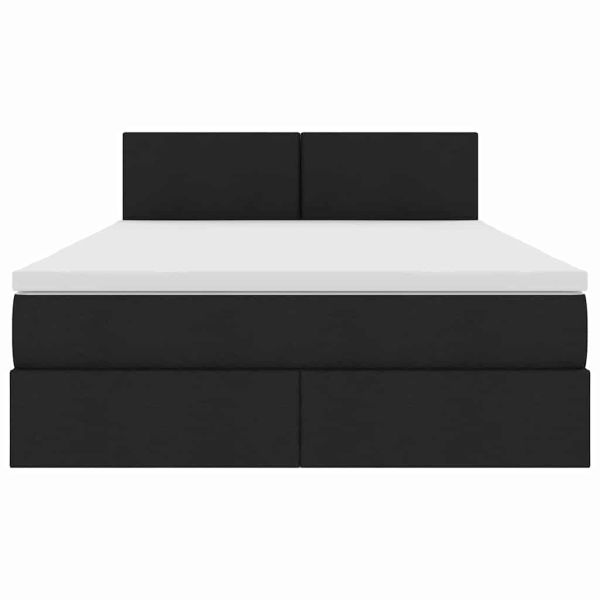 Легло с място за съхранение и LED Черно 140 x 200 cm текстил