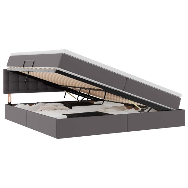 Легло с място за съхранение и LED с LED Светлосиво 200 x 200 cm