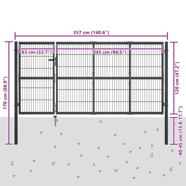 Градинска порта със стълбове от стомана 350x120 см, антрацит
