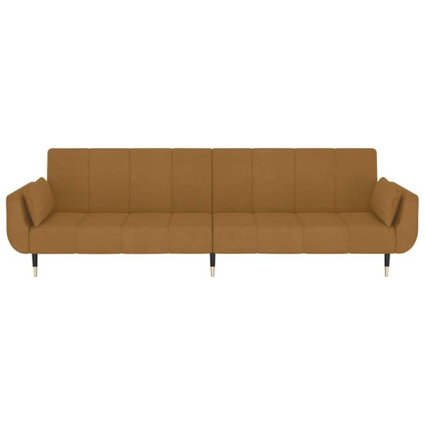 2-местно разтегателно канапе с две възглавници, кафяво, кадифе