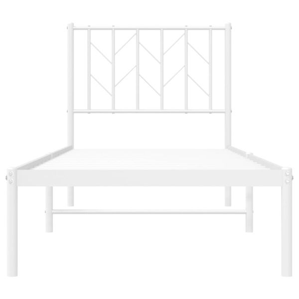 Метална рамка за легло, без матрак, с табла, бяла, 75x190 см