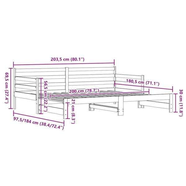 Канапе с изтеглящо разтегателно легло бяло 90x200 см бор масив