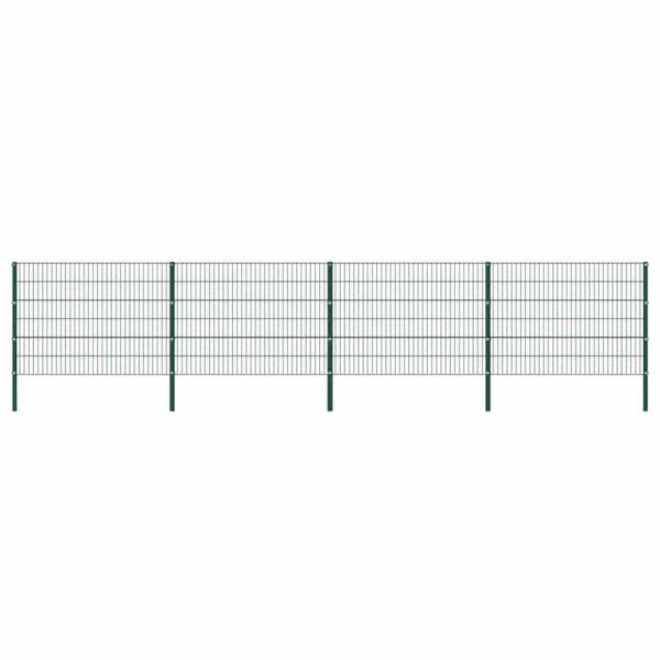 Ограден панел с железни стълбове, 694,5x120 см, зелен