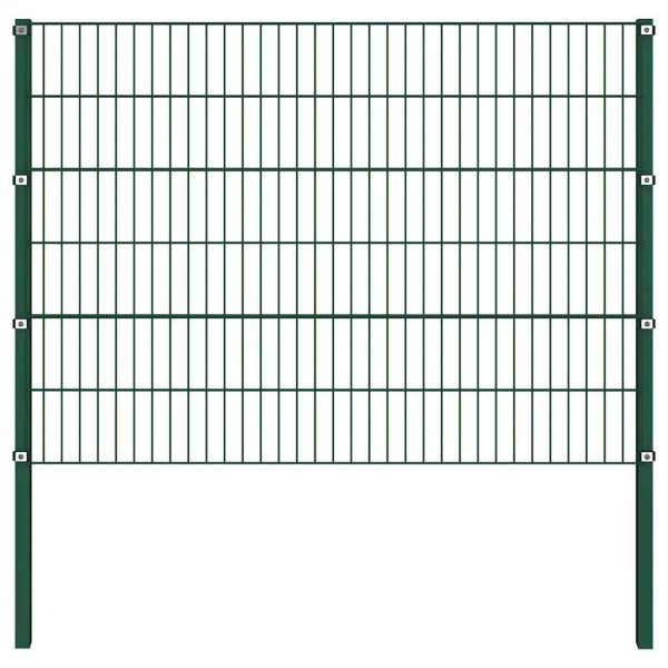 Ограден панел с железни стълбове, 694,5x120 см, зелен