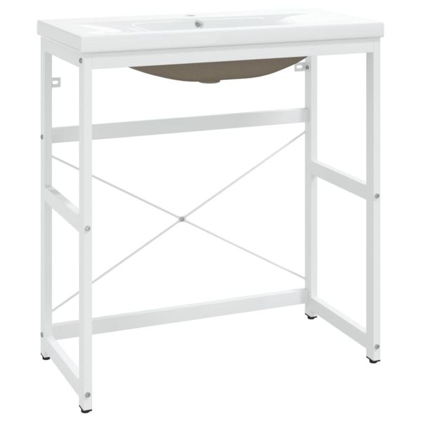 Рамка за мивка за баня с вграден умивалник, бяла, желязна