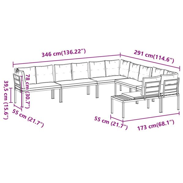 Комплект градински диван от 6 части с възглавници черен стомана