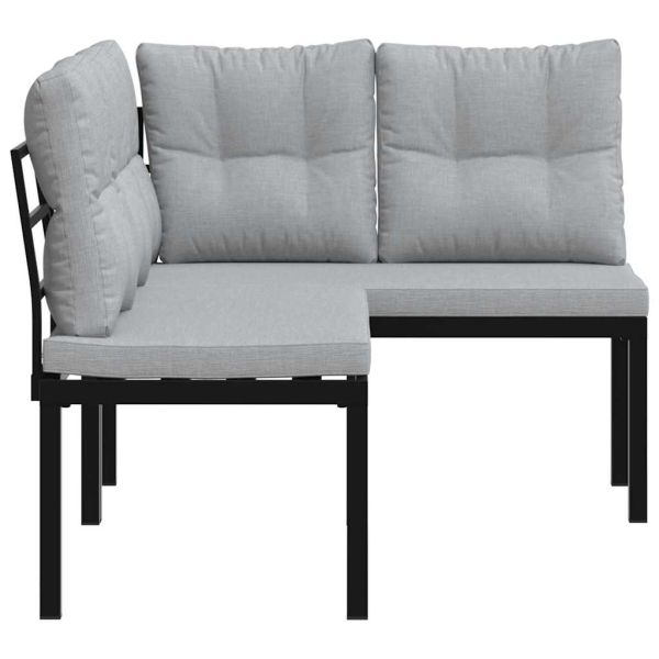 Градински пейки 2 бр с възглавници черни прахово боядисан метал