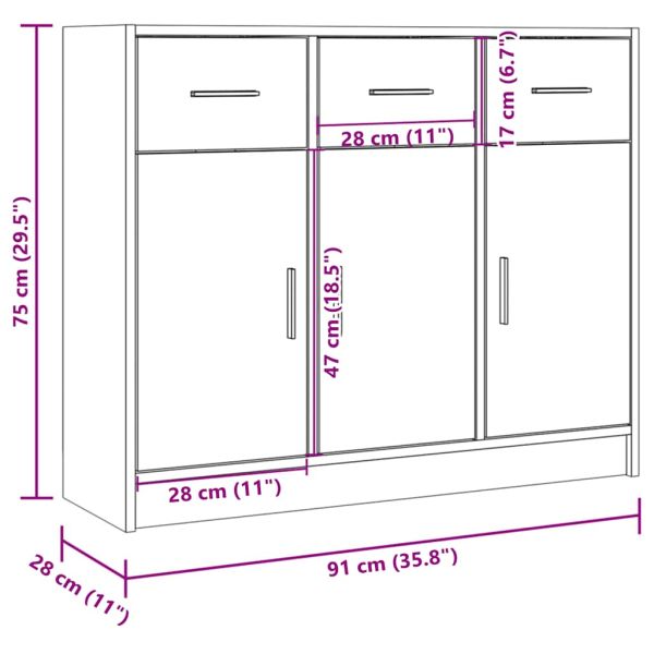 Сайдборд, дъб сонома, 91x28x75 см, инженерно дърво