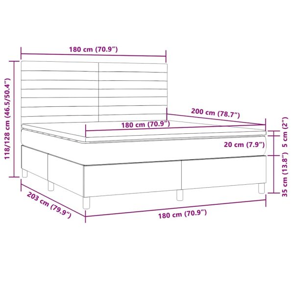 Боксспринг легло с матрак и LED, тъмнокафяво, 180x200 см, плат