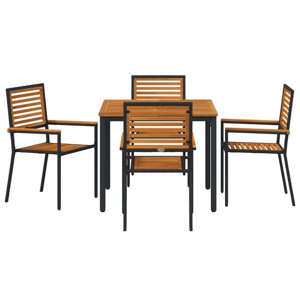 Комплект за хранене в градината 5 pcs Черен и кафяв полиратан