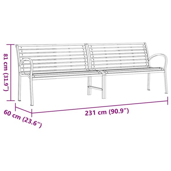 Градинска пейка кафява 231 см дърво и прахово боядисана стомана