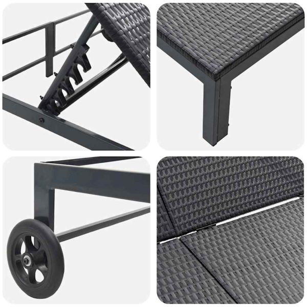 Шезлонг 1-човек Черно 206 x 62.5 x 74 см полиратан