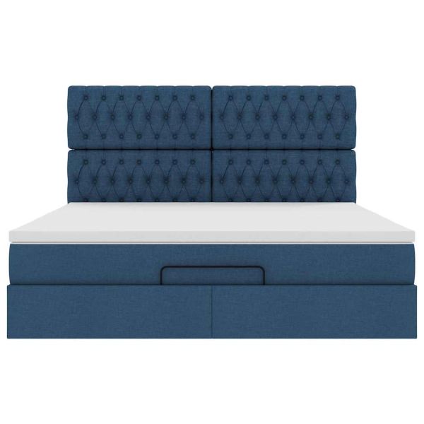 Османска легло с матрак, синьо, 180x200 см, плат