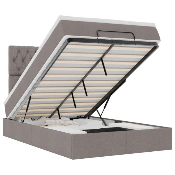 Османска легло с матрак и LED, таупе, 120x190 см, плат