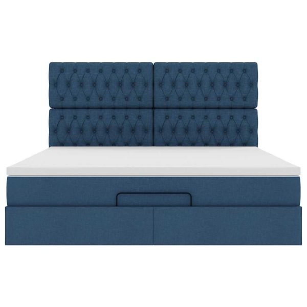 Османска легло с матрак и LED, синьо, 160x200 см, плат