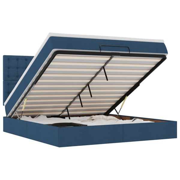 Османска легло с матрак и LED, синьо, 180x200 см, плат