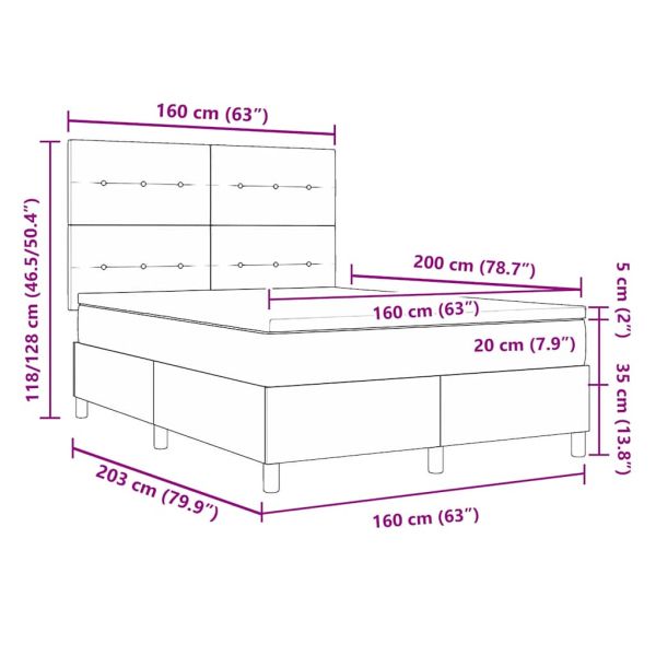 Легло с пружинирана основа Светлосиво 160 x 200 cm текстил